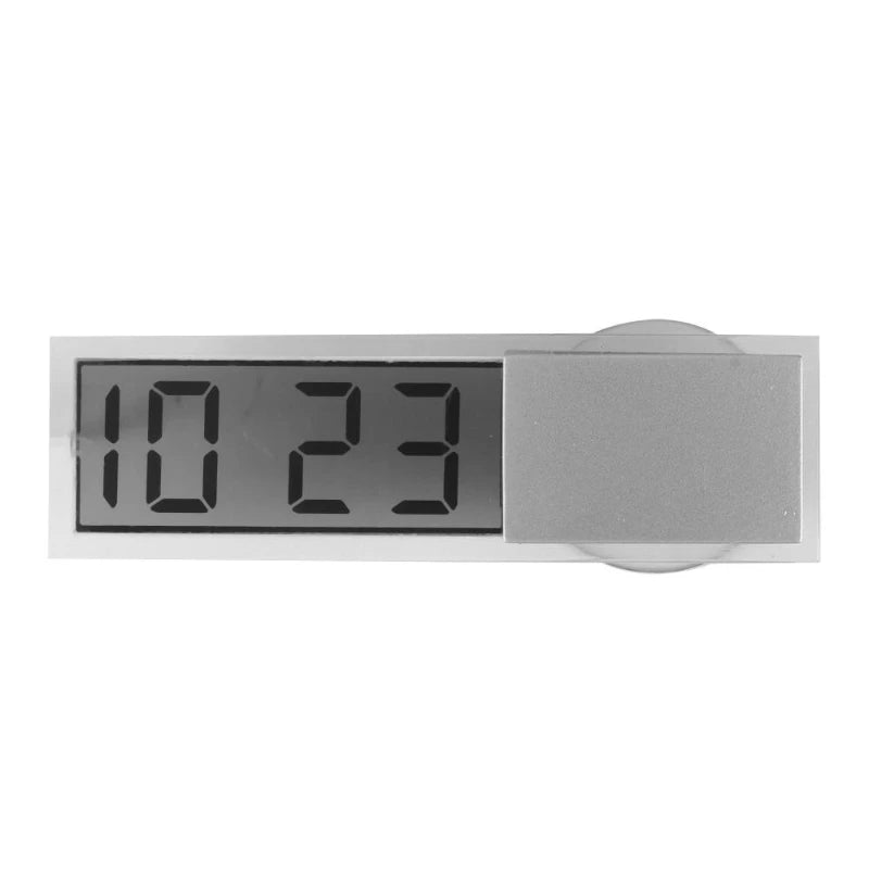 LCD Display Mini Portable Electronic Window Clock with Suction Cup Watch Car Interior close-up view