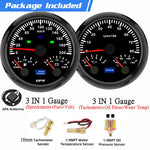 Custom 2 Gauges Set With Sensors Kit | 85mm 3-in-1 GPS Speedometer, Fuel, Tachometer, Oil, and Water