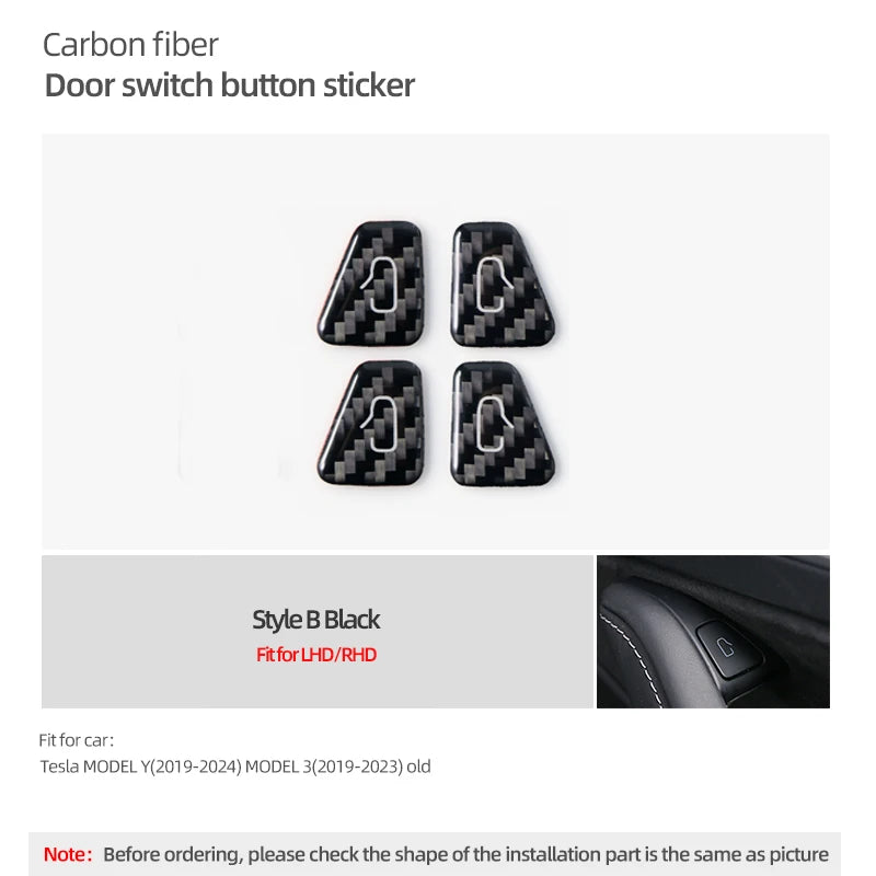 For Tesla Model 3 Highland Model Y Carbon Fiber Door Switch Trim | Interior Stickers detail view
