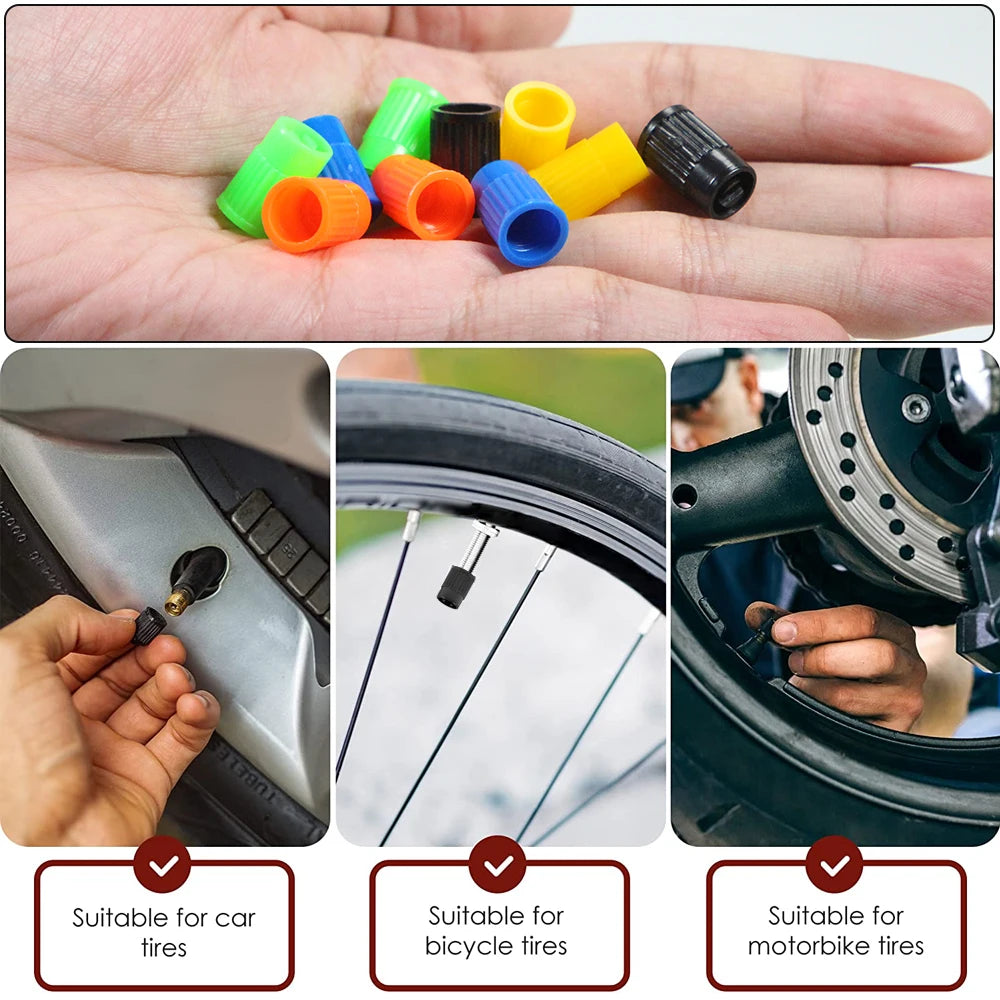 10pcs Plastic Tire Valve Caps | Universal Dust Covers for Cars Trucks Motorcycles SUVs close-up view