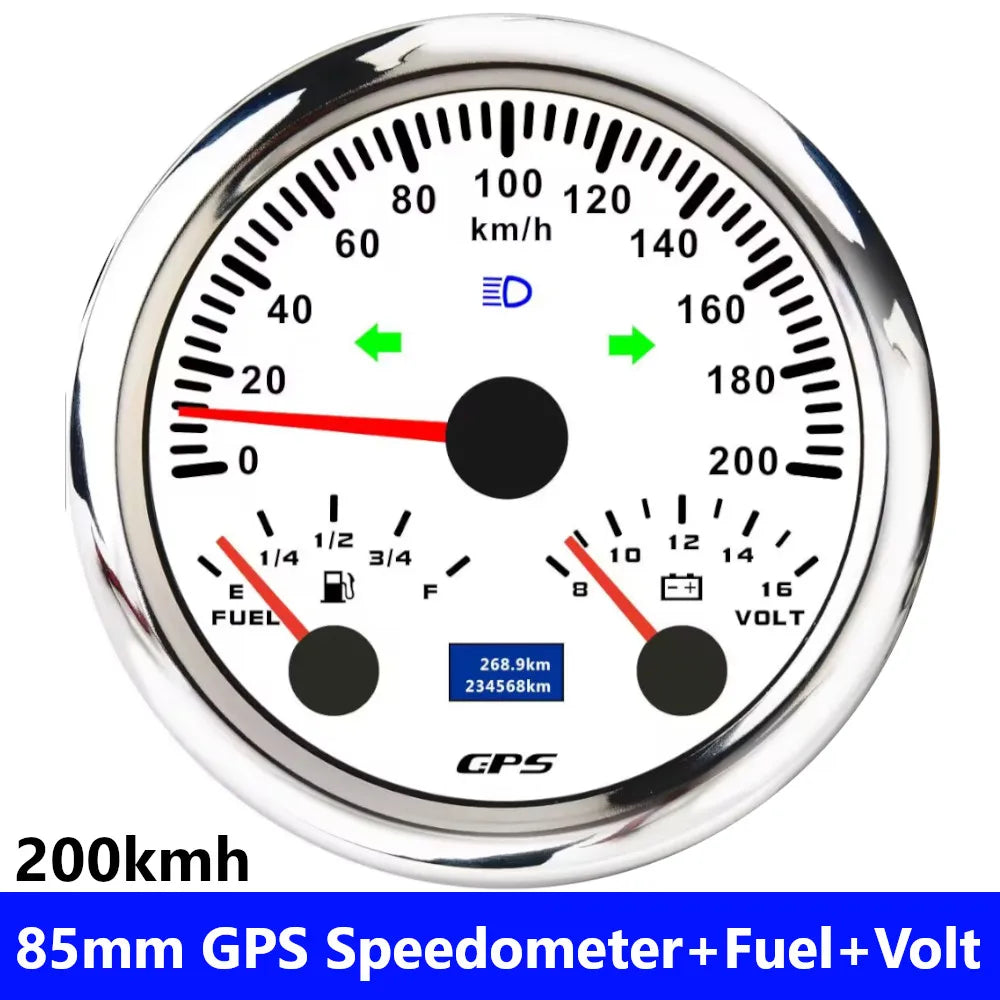 85mm 3 in 1 GPS Speedometer, Fuel Level Gauge, and Voltmeter | 12V/24V for Car, Marin alternate view