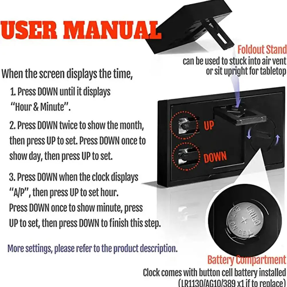 Car Dashboard Digital Clock Square Self Adhesive lifestyle view