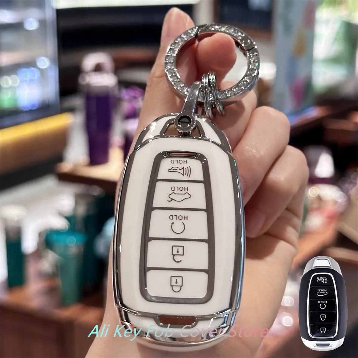 Key Fob Cover Keychain Lanyard for Hyundai Elantra GT Sport Santa Fe Palisade Kona Key close-up view