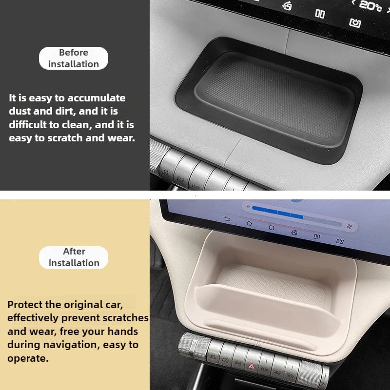 Center Console Storage Box for BYD Dolphin 2021-2025 Under Screen ABS Organizer Tray f close-up view