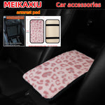 8 set fur leopard print car steering wheel cover, shoulder cover, gear shift cover, ar close-up view