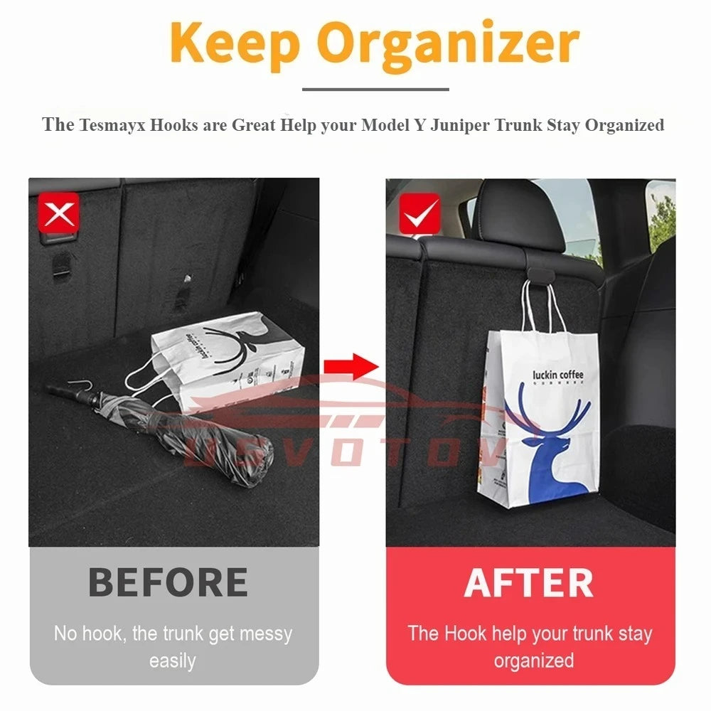 For Tesla Model Y Juniper Launch 2025 Rear Headrest Hook Trunk Organizer Umbrella Bag Hanger Seat Storage Travel Accessories