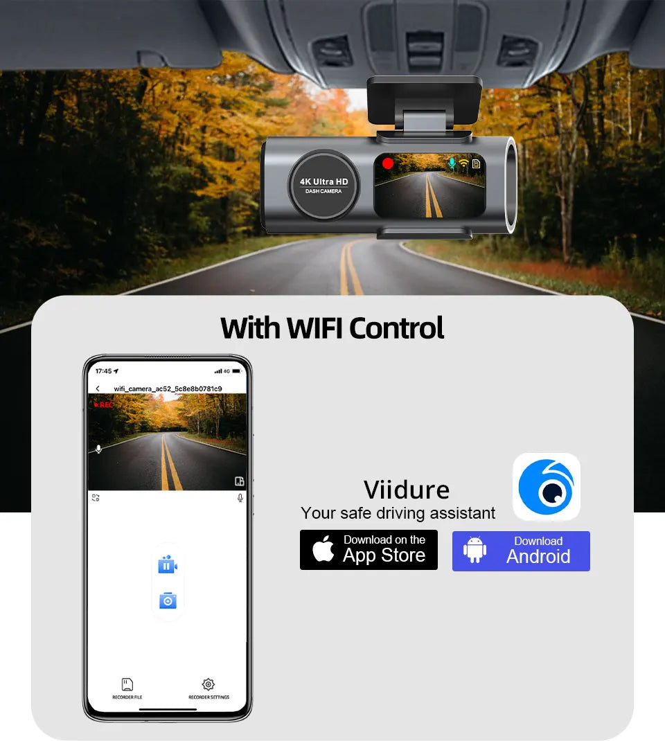 4K Dash Cam with WiFi & GPS | Dual Lens, Night Vision, 24H Parking Monitor