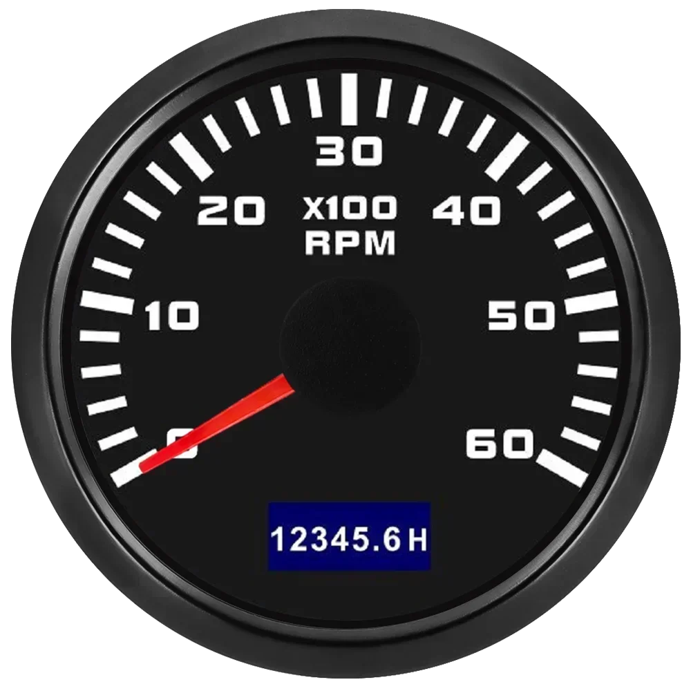 52mm Tachometer with Hourmeter | 7 Color Backlight RPM Gauge for Car Boat close-up view