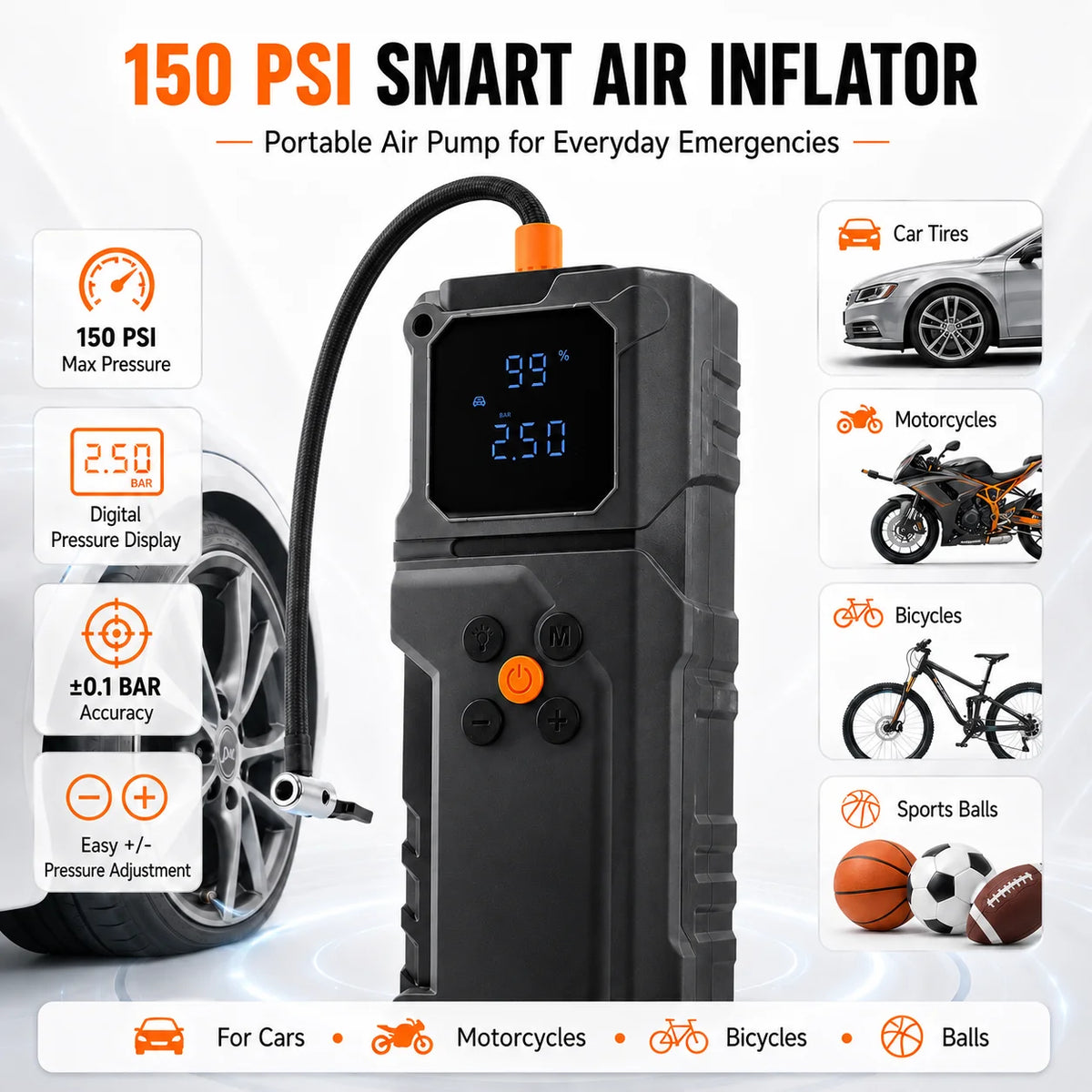 Car Jump Starter Power Bank Portable Air Pump Tire Air Compressor Car Battery Emergency detail view