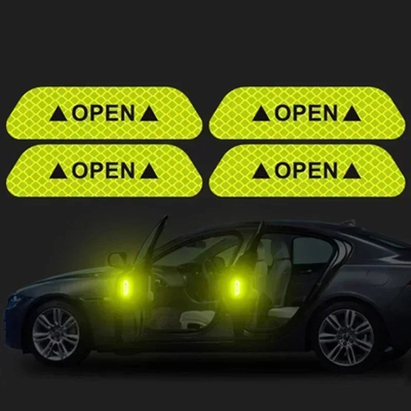 4PCS Reflective Car Door Sticker Safety Opening Warning Reflector Tape Decal Car Exte alternate view