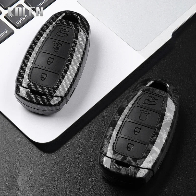 ABS Carbon Fiber Style Car Key Case Cover For Hyundai i30 ix25 Elantra KONA Solaris Azera Grandeur TM Accent Santa Fe Keychain