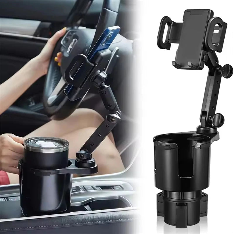Car Cup Holder Expander with Phone Mount 360° Rotation