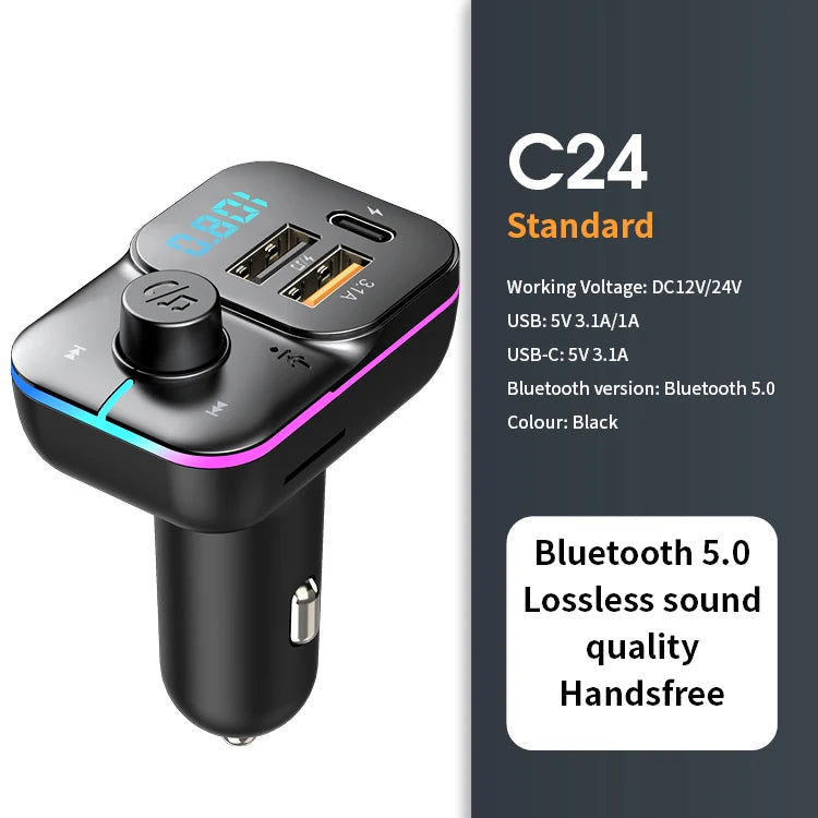 Bluetooth 5.0 FM Transmitter Handsfree Car Radio Modulator MP3 Player With 22.5W USB Sup detail view