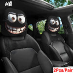 2PCS Generic Car Headrest Covers with Funny Smiley Face Design, Black Elastic Fabric, lifestyle view