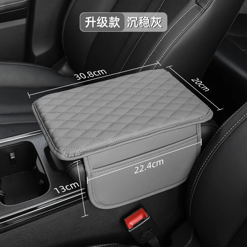 Car Armrest Cover Pad with Storage Bag Leather Anti-Slip Center Console Armrest Protector Cushion with Pocket