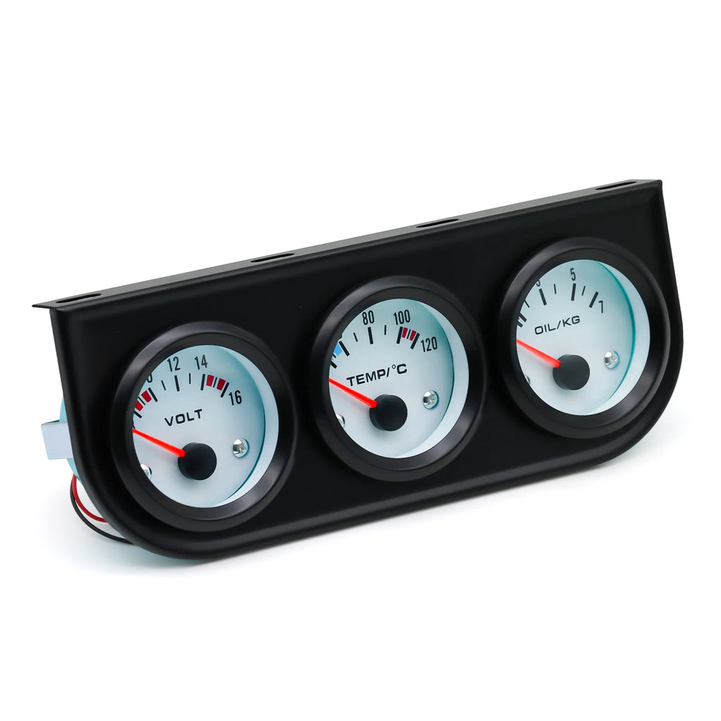 52mm Triple Gauge Kit 3 in 1 | Car Water Temp, Oil Pressure & Voltage Meter close-up view