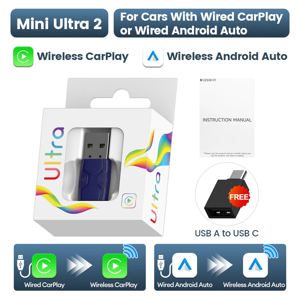Mini Ultra CarlinKit 5.0 Wired To Wireless Adapter Wireless Android Auto Wireless CarPla detail view