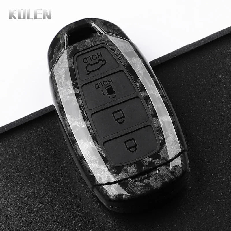 ABS Carbon Fiber Style Car Key Case Cover For Hyundai i30 ix25 Elantra KONA Solaris Azera Grandeur TM Accent Santa Fe Keychain