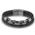 2025 Fashion Multi layered Stainless Steel Charm Viking Leather Bracelet Men's Woven Bracelet Punk J