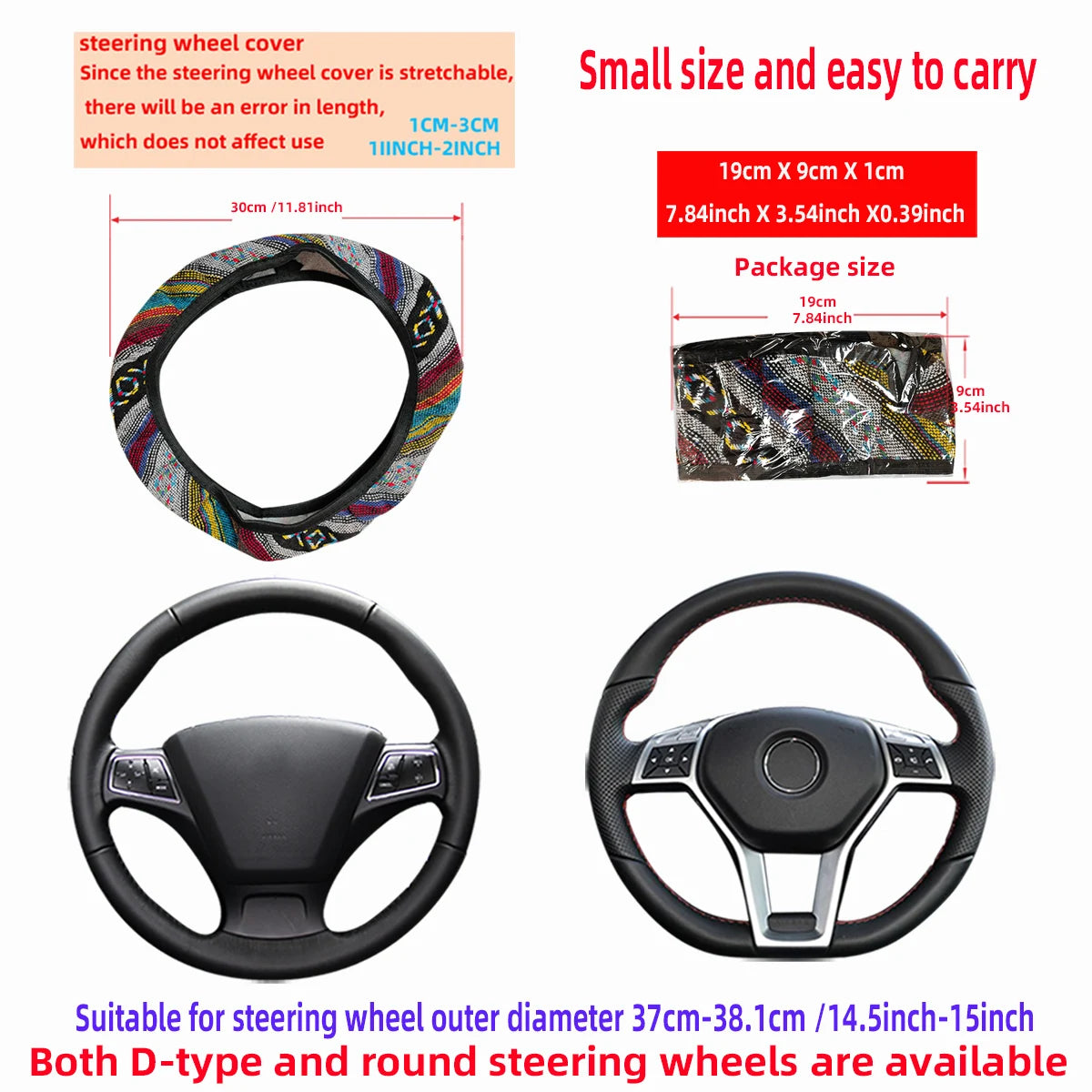 Linen Steering Wheel Cover Fits 14.5-15 Inches detail view