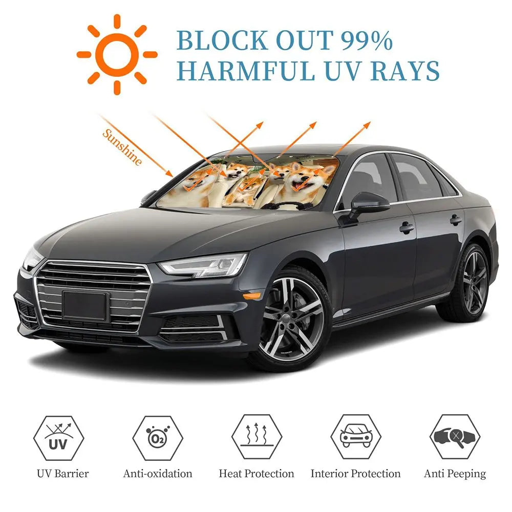 Shiba Inu Dog Driving Car Interior Front Windshield Sun Shade,Auto Accessories Sunsha lifestyle view