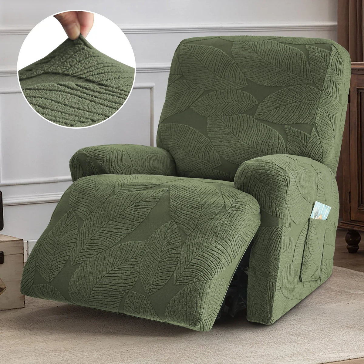 1/2/3 Seater Split Recliner Sofa Covers Solid Color Elastic Chair Cover with Side Pocket Removable Armchair Slipcover for Home