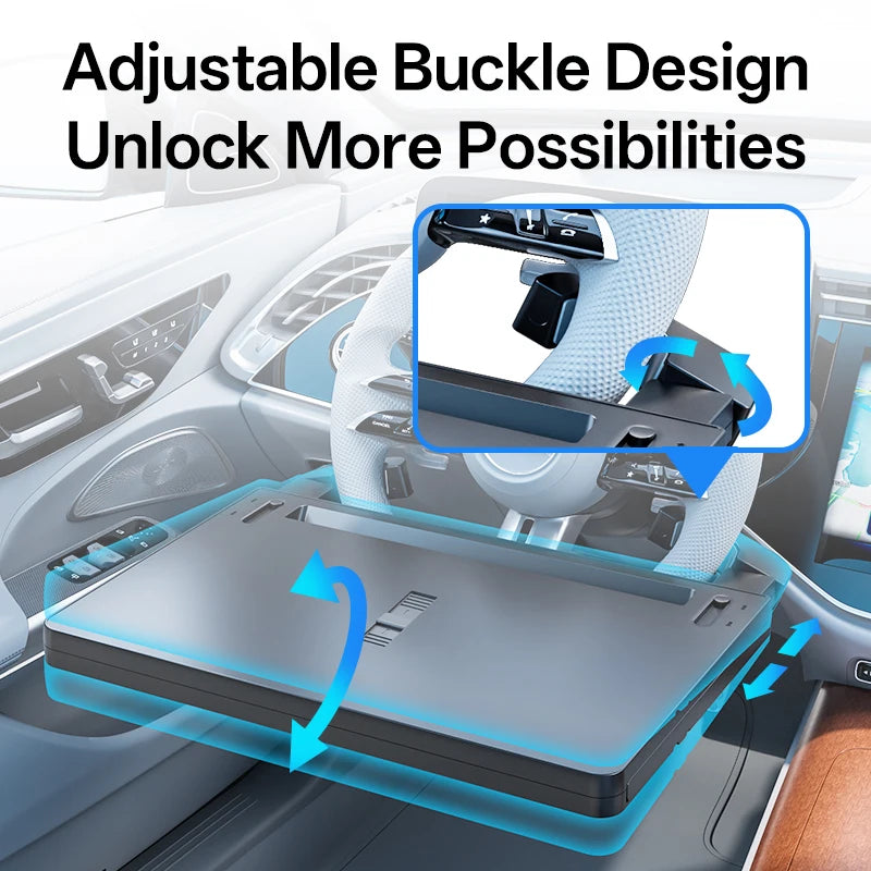 Folding Car Tray Table | Steering Wheel Desk Mount for Laptop and Food additional angle