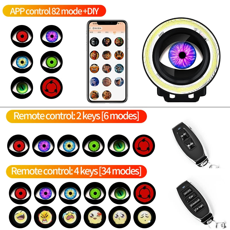 Devil's Eye LED Car Dynamic HeadLamps Angel Eyes lamp Waterproof Headlight 82 Modes D alternate view