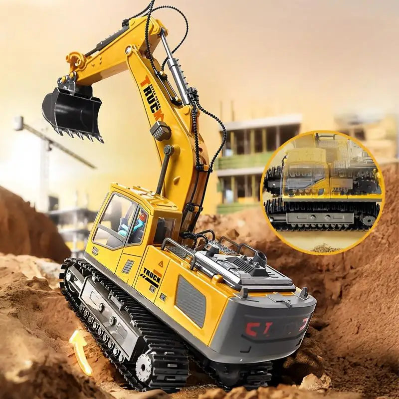 Alloy Remote Control Excavator Toy Car with Lights Sound Effect Electric Excavator Aut close-up view