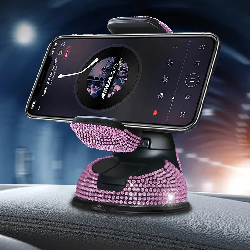 2024 Diamond Cell Phone Holder for Car Phone Mount Pink Flexible Table Stand Mount Bli close-up view