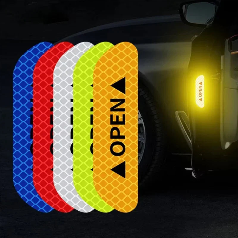 4PCS Reflective Car Door Sticker Safety Opening Warning Reflector Tape Decal Car Exterior Interior R