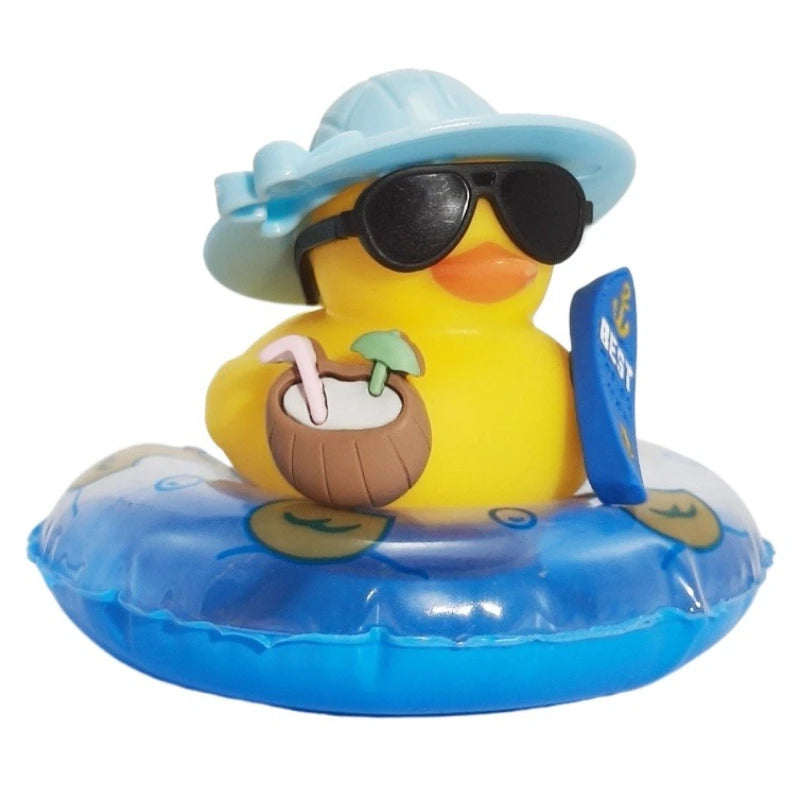 New! Car Dashboard Ornaments Summer Little Yellow Duck Coconut Skateboard Hat Rubber Squeeze Duck Cute Car Decoration