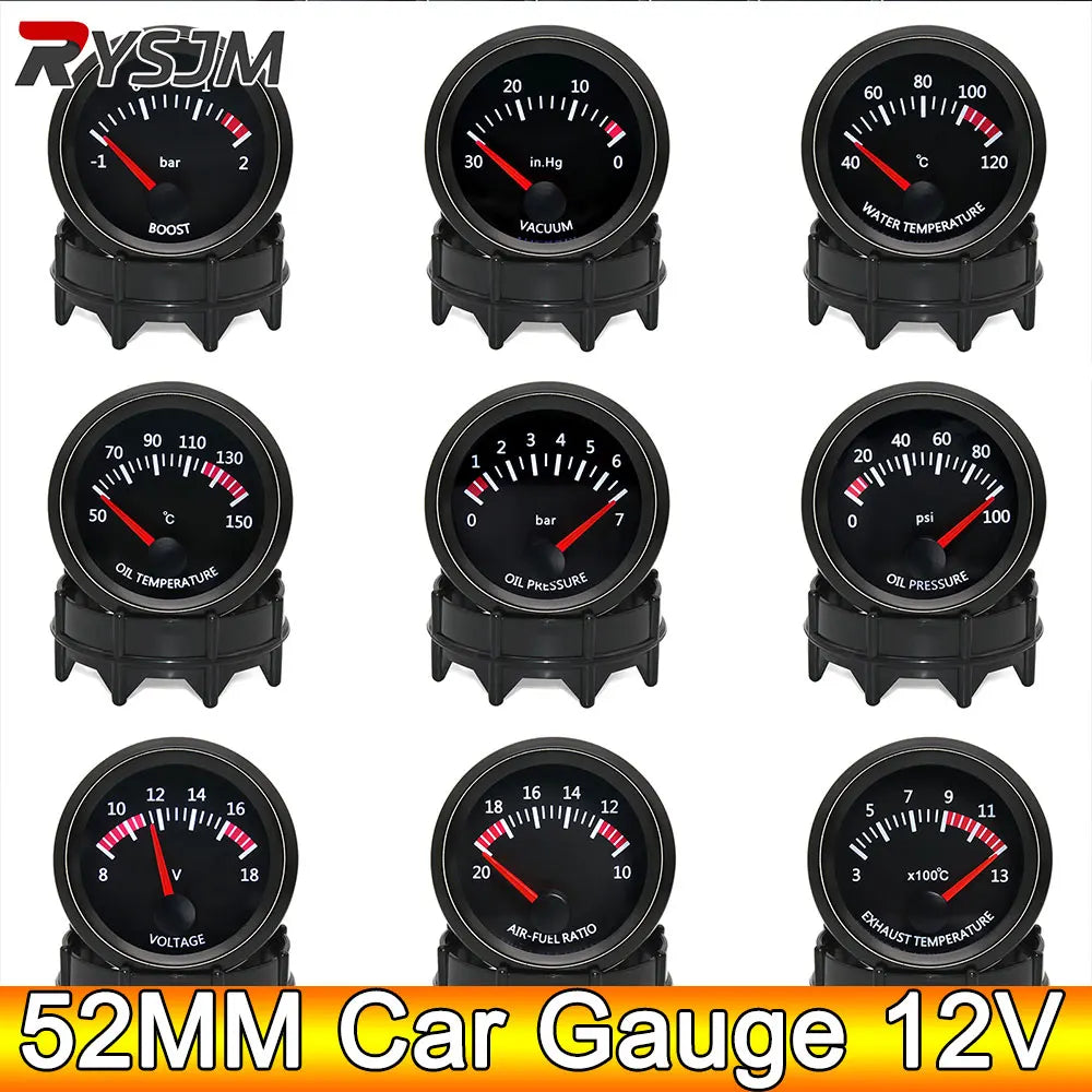 52mm Car Gauge Set | Water Temp Oil Temp Voltmeter Oil Pressure Boost Gauge