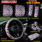 8 Set leopard print plush car rimless steering wheel cover, gear shift cover, shoulder g detail view