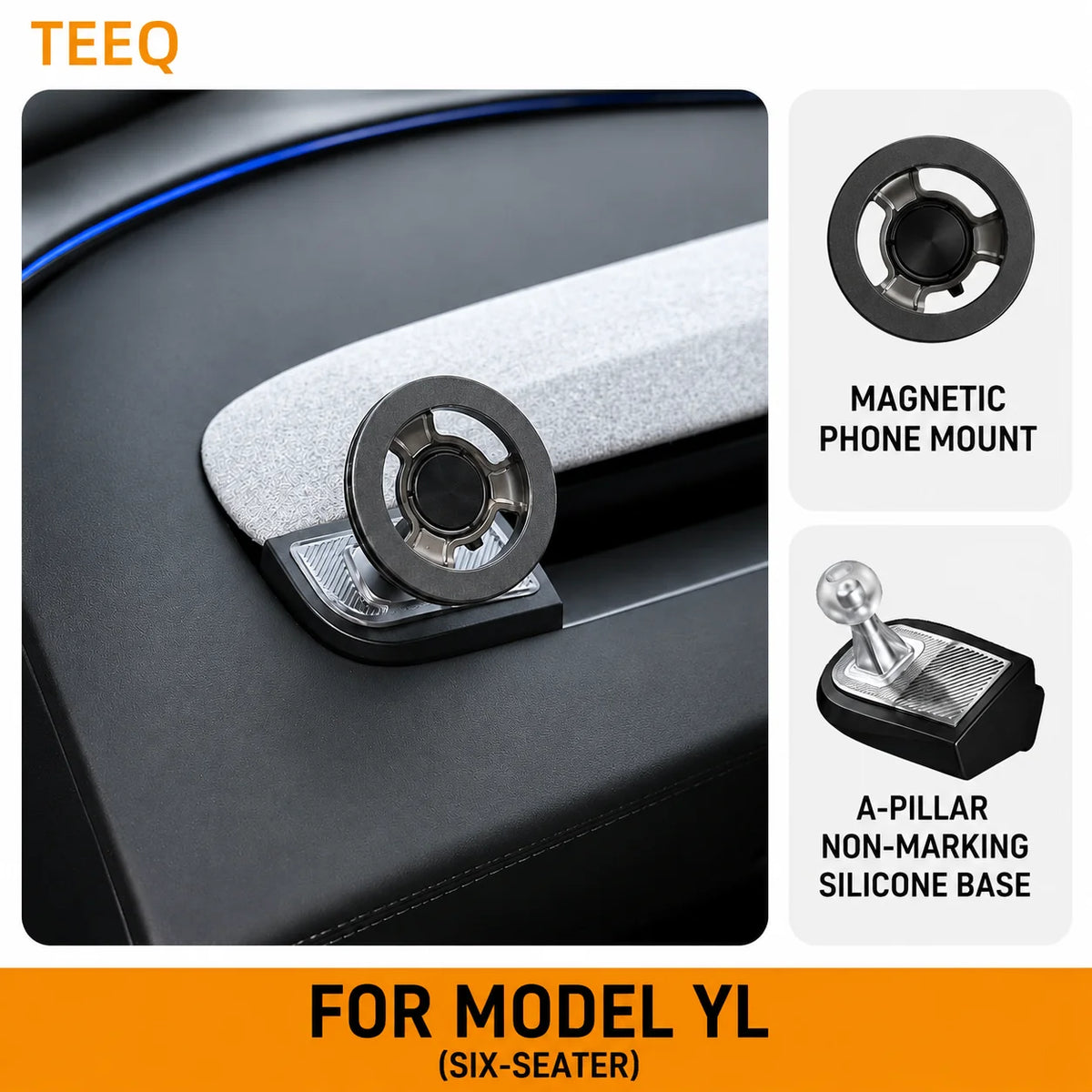 Magnetic Car Phone Mount for Tesla Model 3 Highland Model Y Juniper Model YL A-Pillar close-up view