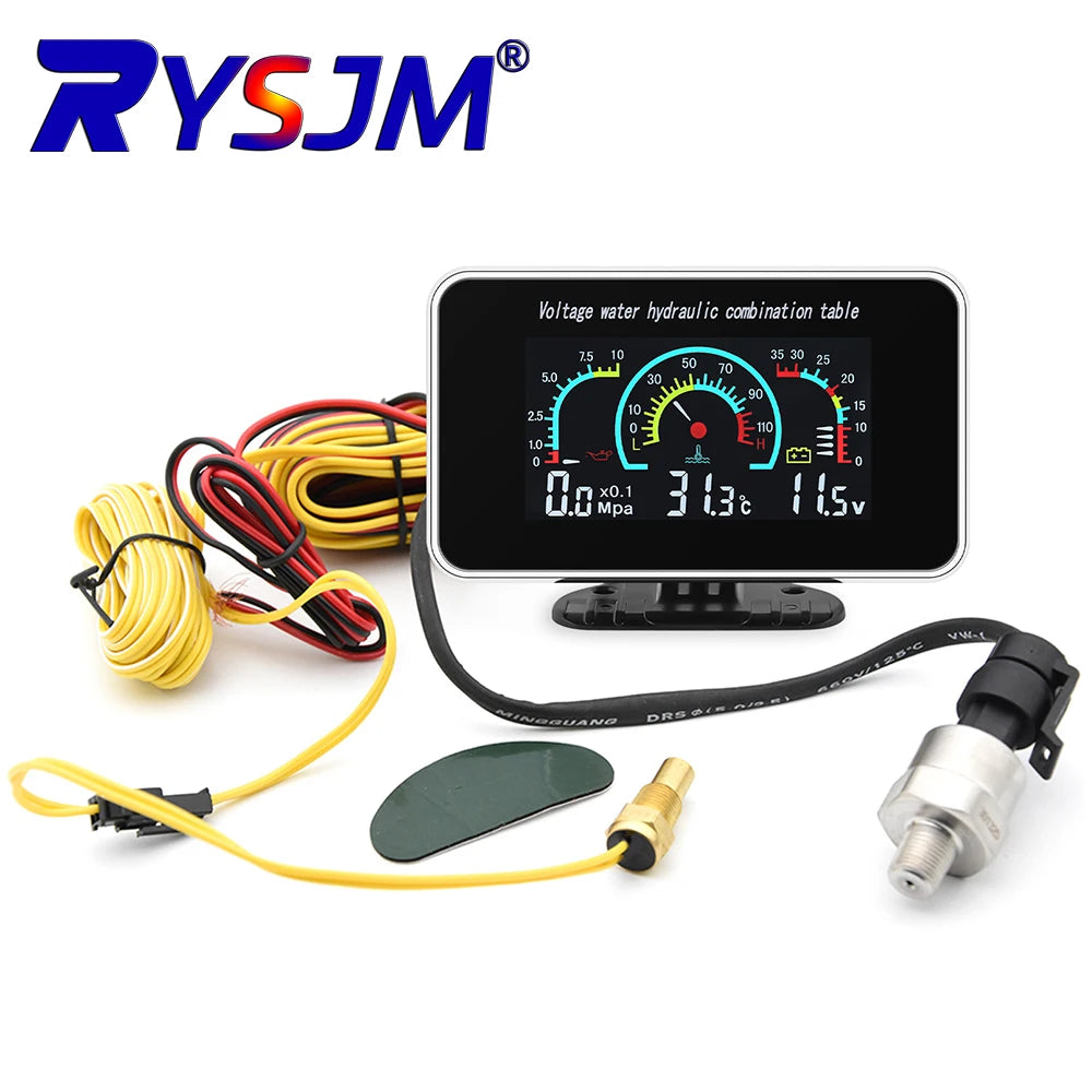 3 in 1 Car LCD Digital Gauge | Voltmeter Oil Pressure Water Temp 12-24V