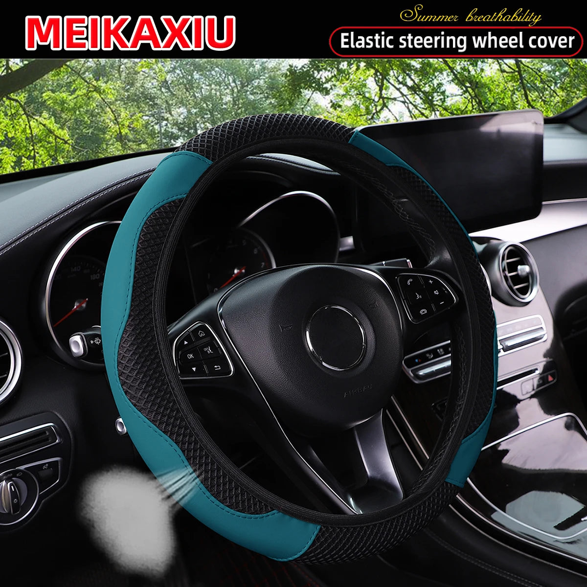 Women's PU Leather Breathable Steering Wheel Cover Car Accessory Suitable for 14.5-15 In detail view