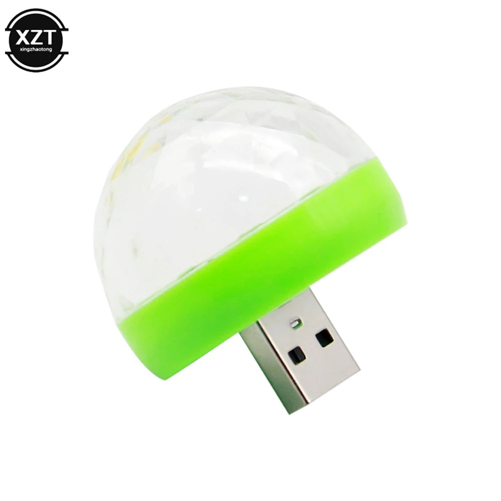RGB LED USB Car Atmosphere Lamp DJ Disco Ball close-up view