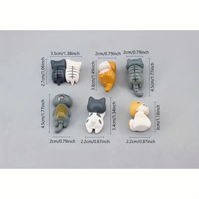 6pcs PVC Cartoon Cat Figurines for Car Dashboard, Plant Pots, and Screen Edge Decor alternate view