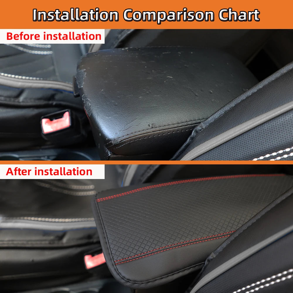 Color-Matched Double-Strand PU Leather Check-Pattern Embossed Car Armrest Pad Center Console Pad Car Decoration Item