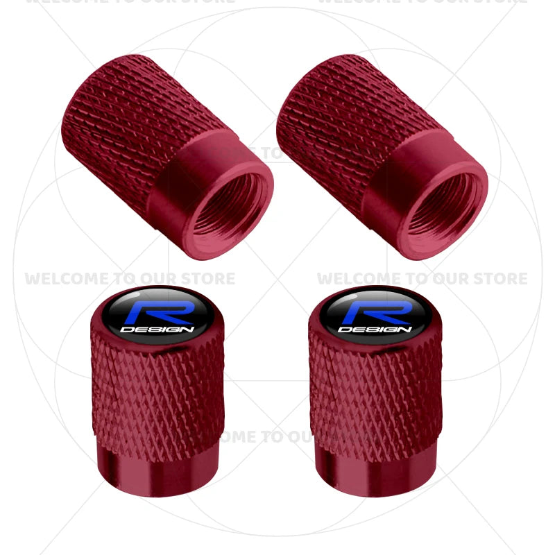 For Volvo R Design Emblem Aluminum Tire Valve Caps | 4-Pack Dust Covers additional angle