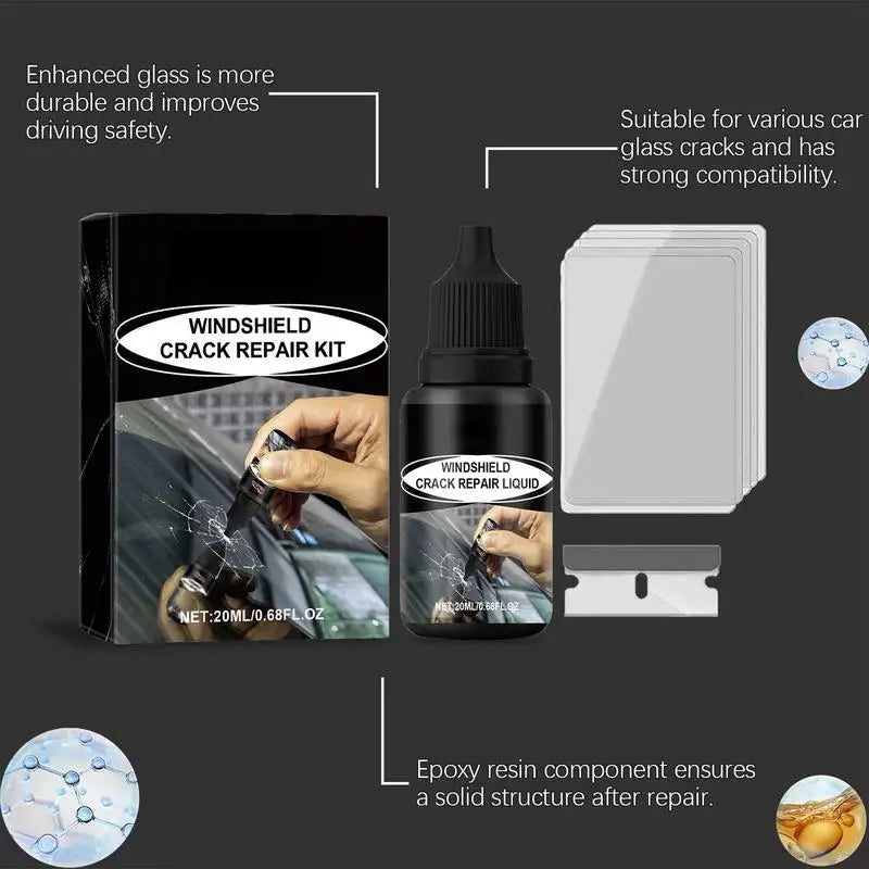 Efficient Automotive Glass Repair Fluid Professional Car Windshield Cracks And Scratch Repair Kit With 20ml Repair Liquid