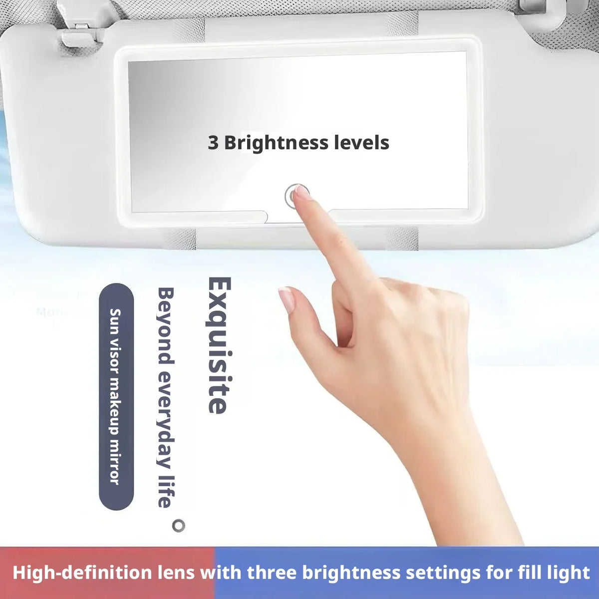 Portable Rechargeable LED Car Sun Visor Makeup Mirror 3 Light Settings Vanity Cosmetic Mirror Universal Car Interior Decoration