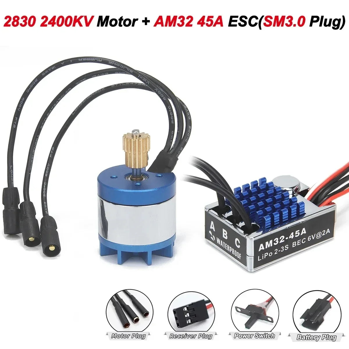 MN86 MN128 Upgrade Power Parts 2830 2400KV Outrunner Brushless Motor AM32 45A ESC SM3.0 Original/T Plug for 1/12 RC Car Crawler