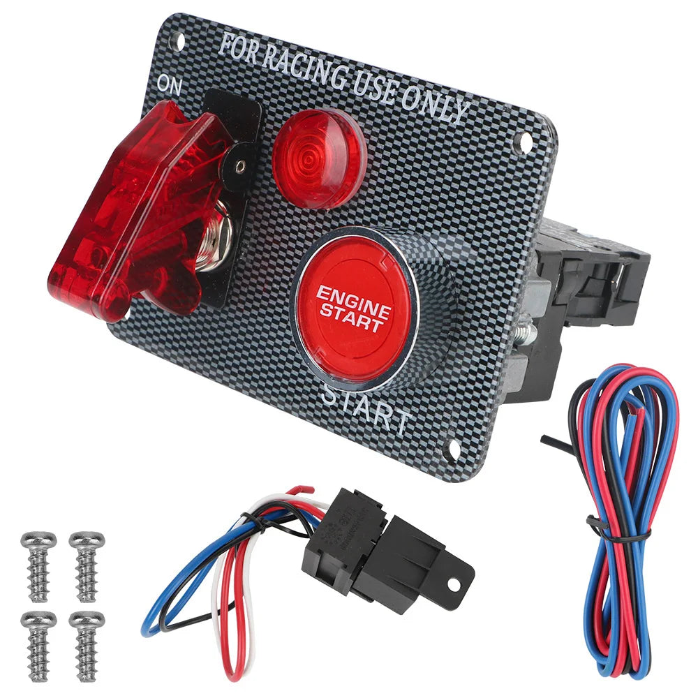 Car Switch Panel 2 Toggle Start Push Button Carbon Fiber