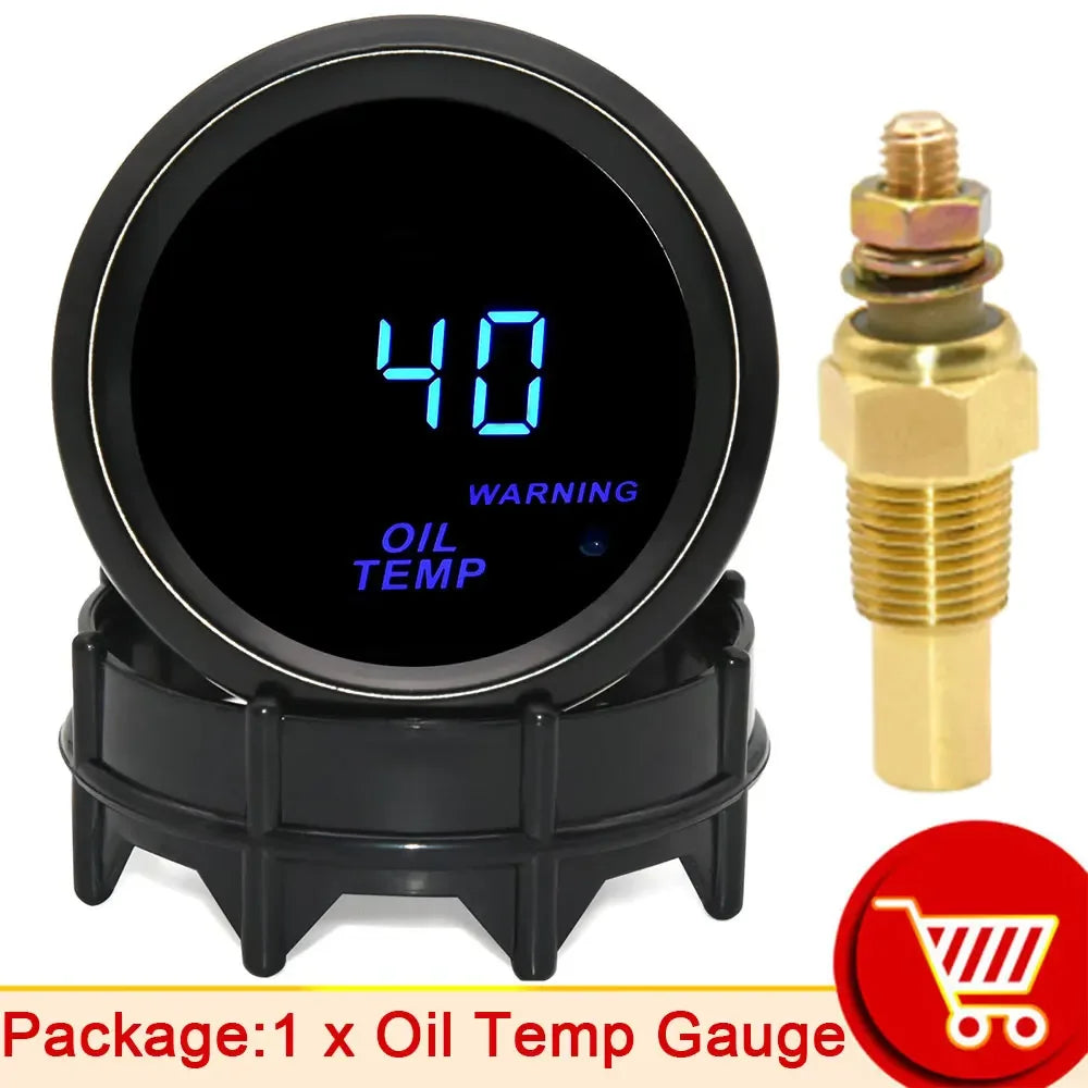 Digital Turbo Boost Gauge 52mm | BAR PSI Car Gauge Set with Water Temp Oil Pressure Vo close-up view
