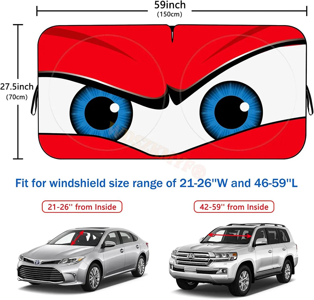 Cartoon Devil Eyes Car Sun Shade | 70x150cm Funny Windshield Sun Visor lifestyle view