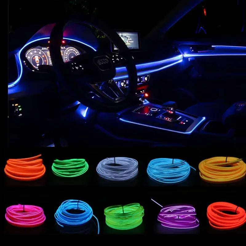 3M USB Blue LED Car Lnterior Atmosphere Light EL Cool Light Line Neon Strip For Automotive DIY Flexible Environmental Lights