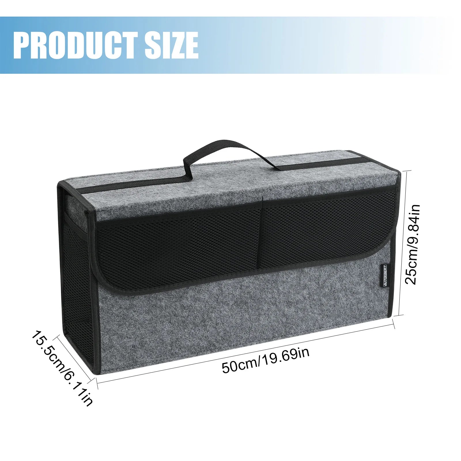 Car Trunk Organizer Felt Boot Organizer Storage Bag | Universal Collapsible Cargo Box close-up view