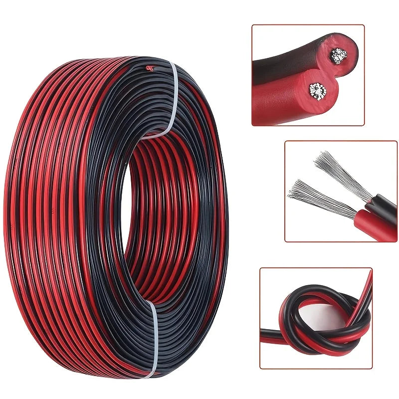 12V Red Black Hookup Wire 2 Pin Automotive Flat Cable LED Extension Wires For Doorbell LED Ribbon La